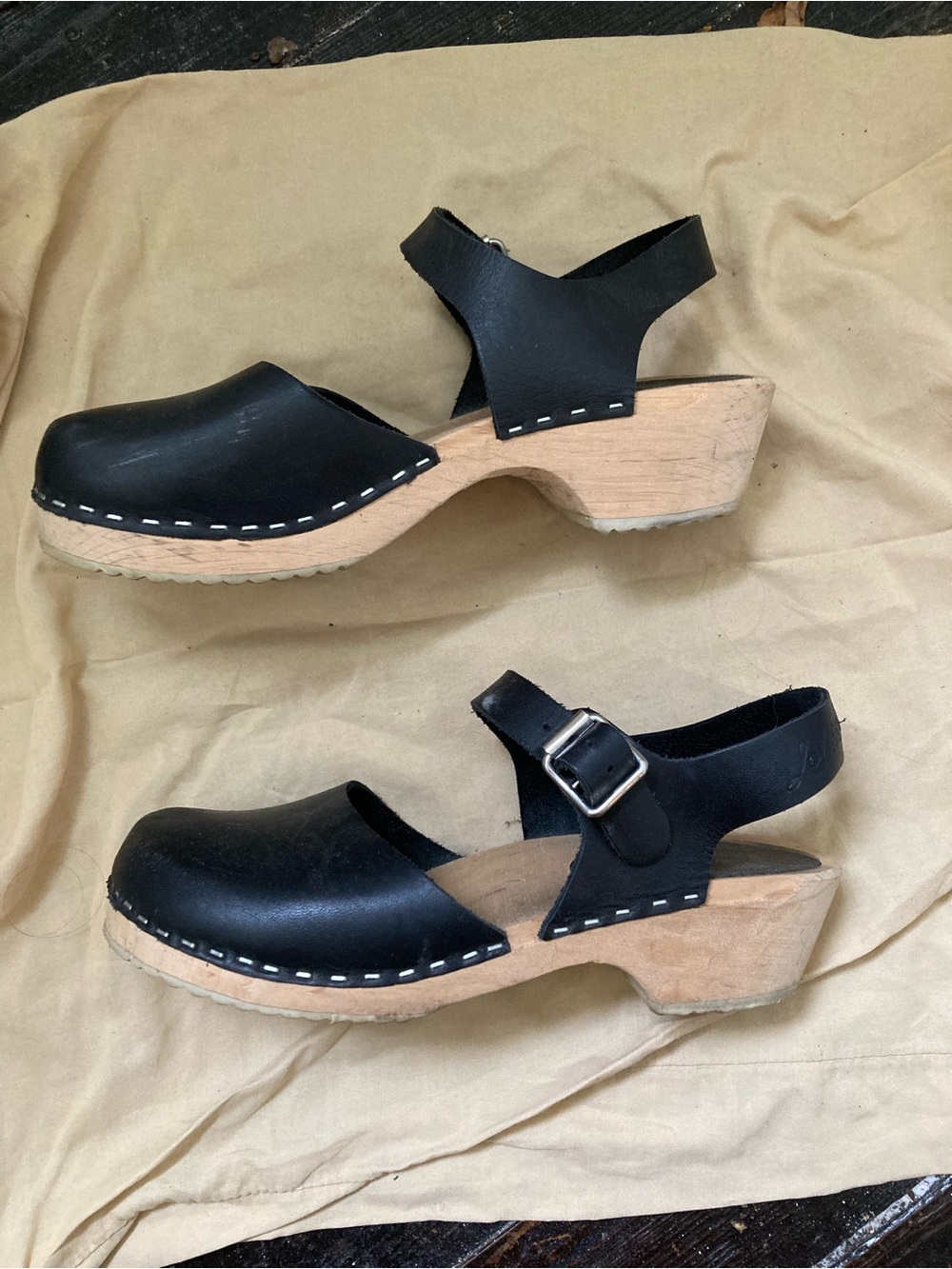 Lotta From Stockholm Black Leather Clog Sandals with Wooden Sole